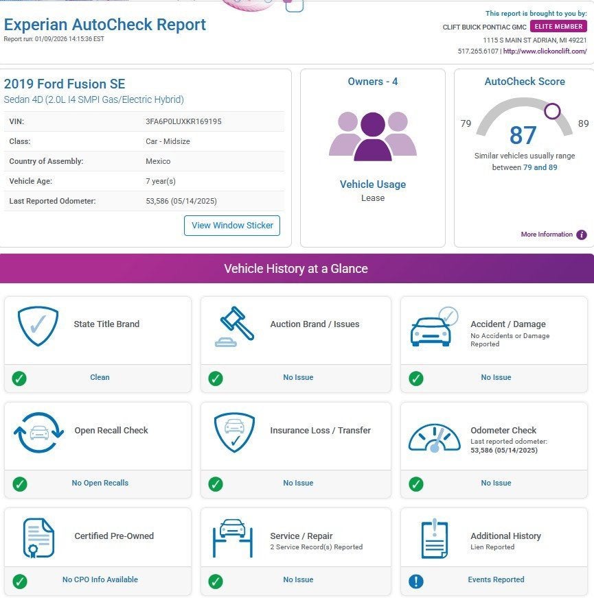 2019 Ford Fusion Hybrid SE