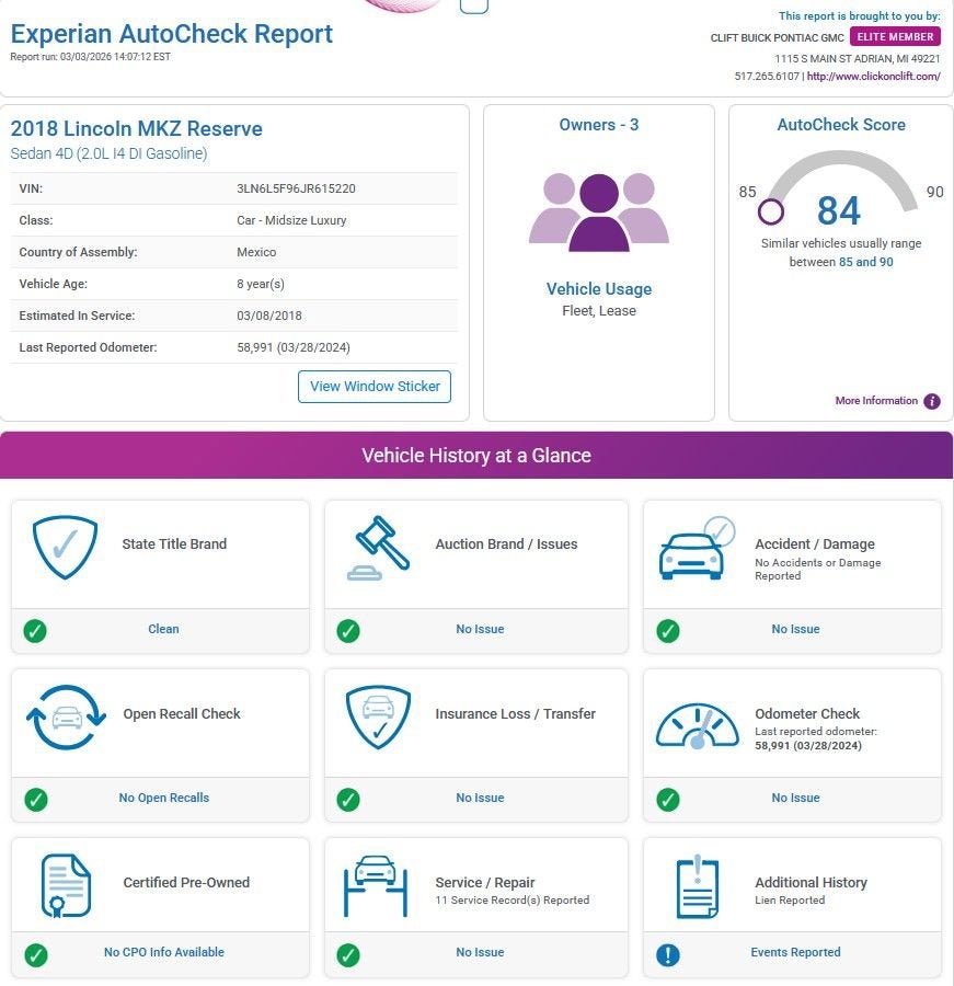 2018 Lincoln MKZ Reserve