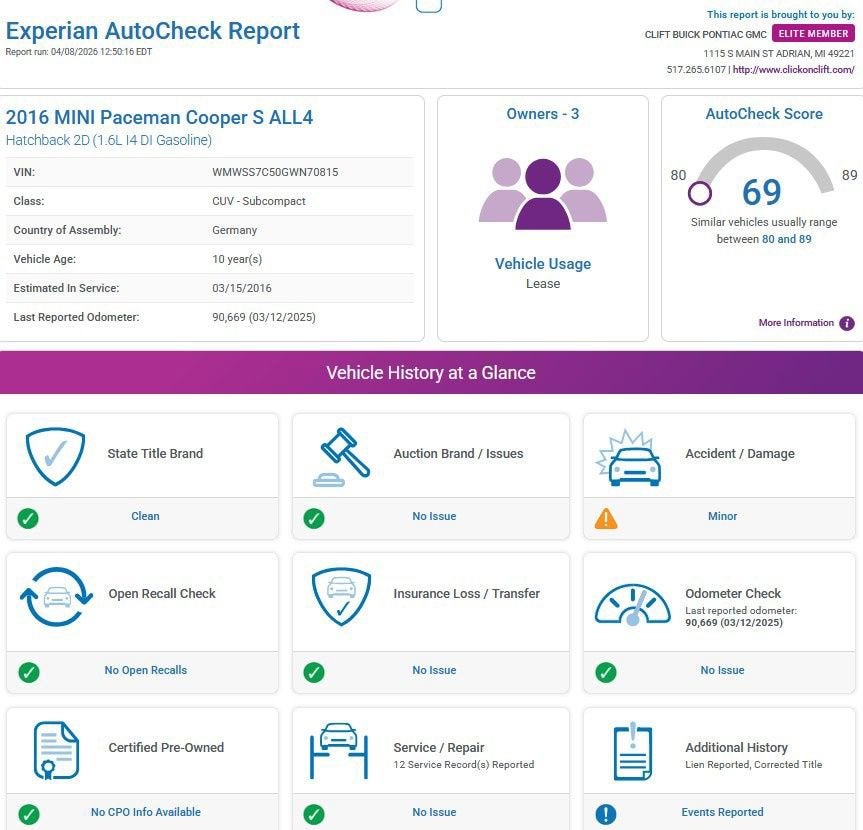2016 MINI Paceman Cooper S