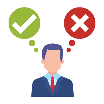 Illustration of a person with yes and no thought bubbles